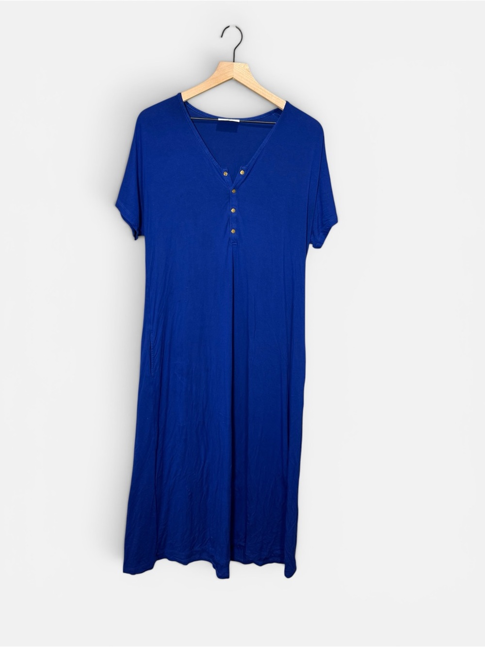 Dwell & Slumber Blue‎ Snap Front Lounge Dress XS/S Soft Stretch Maxi